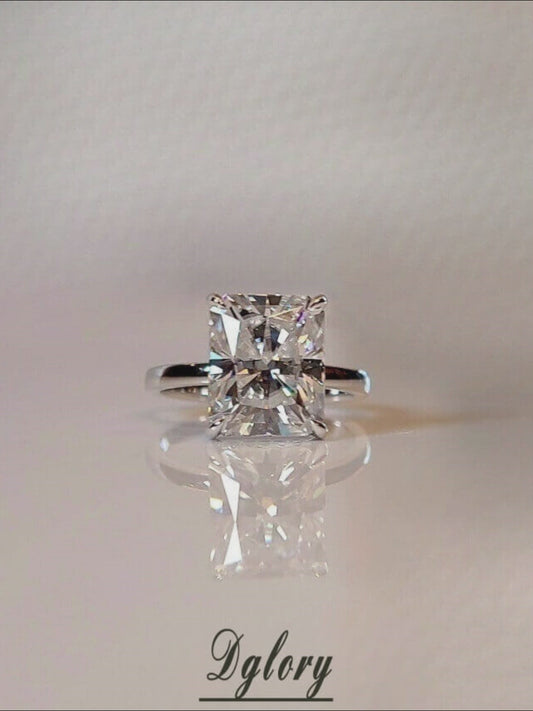 14K 4CT Radiant Moissanite Cut 8x10mm Hidden Halo 8x10mm , Moissanite Engagement Ring, GRA Certified, Plain Band, Gift for Her, Radiant Cut