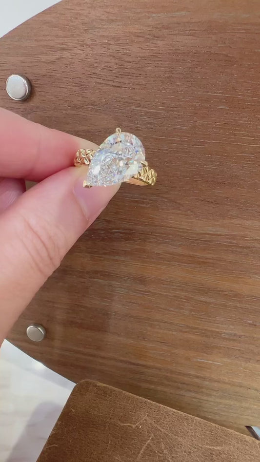 30% deposit user 58 TIKTOK LIVESTREAM 3.0ct 10K yellow Gold Lab Pear Diamond Ring Pear cut Water Drop Shape,E VS1 Cathedral Setting as picture size 6 1/2