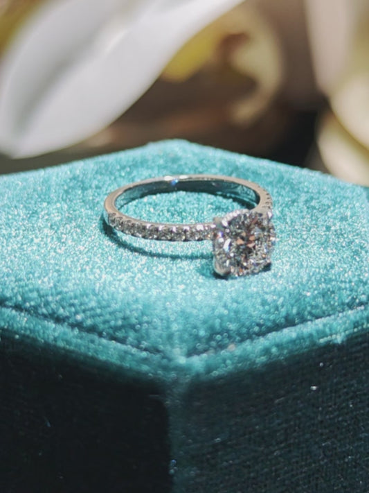 1.5ct Hidden Halo Lab Diamond Round Brilliant Cut 14k White Gold Ring: Hidden Halo, Engagement Ring, Paved Band IGI Certified ( ROX 0890 )