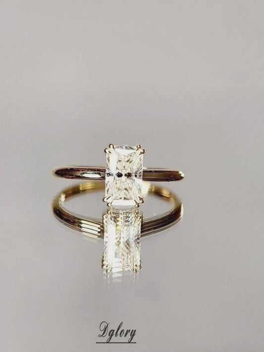 1.5CT Center Radiant Moissanite D VVS1, 14K Gold, Moissanie Radiant Cut, Double Claw, Hidden Halo, Moissanite Engagement Ring, GRA Certified