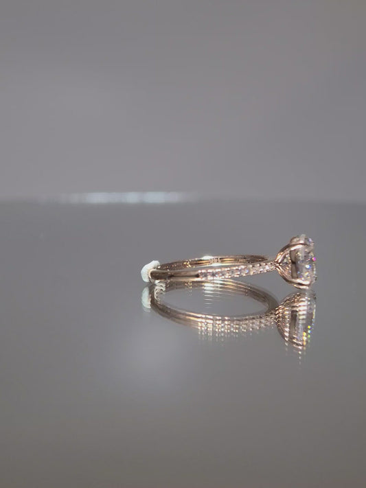 14k Rose Gold 1.5ct Oval Moissanite 6x8mm Side Moissanite Oval Cut Plain Setting Paved Band,Moissanite Engagement Ring,GRA Certified,4-Prong