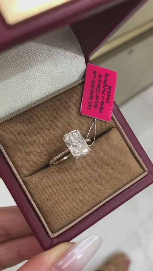 TIKTOK LIVESTREAM Aza 14K Yellow Gold, 3CT radiant cut with thicker band tulip setting size 7