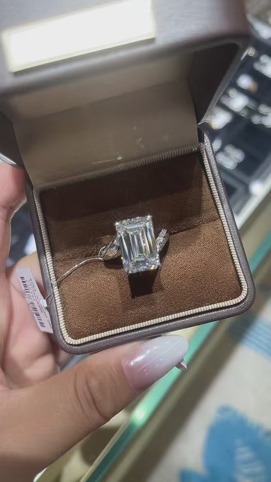 LIZ 3-1 link TIKTOK LIVESTREAM 2 Product main ring 18K white gold 10 Emerald cut F VS1 gold channels setting baguettes + half eternity band lab diamond ring size 6 as picture