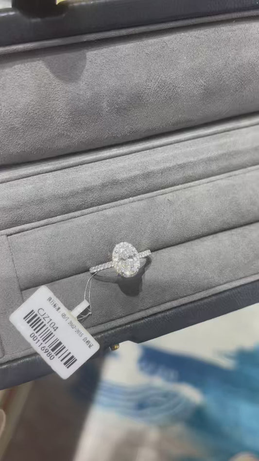 brid link Tiktok livestream 14K solid white gold 1ct oval halo ring with paved band  size 8